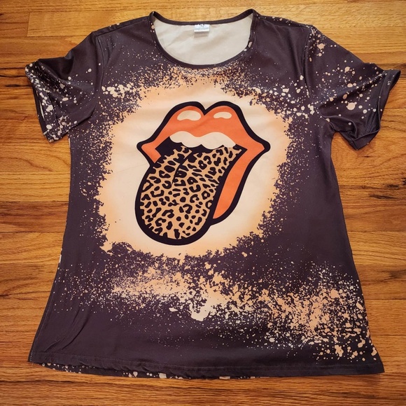 Bleached Gray Cheetah Lips Shirt M - Picture 1 of 3